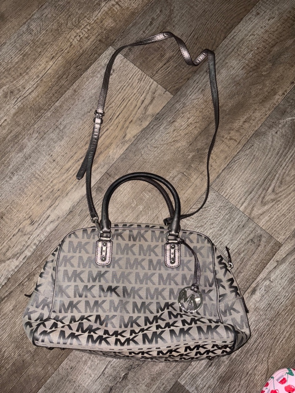 Michael Kors Beige/Tan MK Logo Satchel with Crossbody Strap